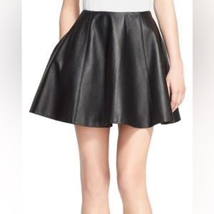 Theory Black Merlock Lambskin Flared Mini Skirt